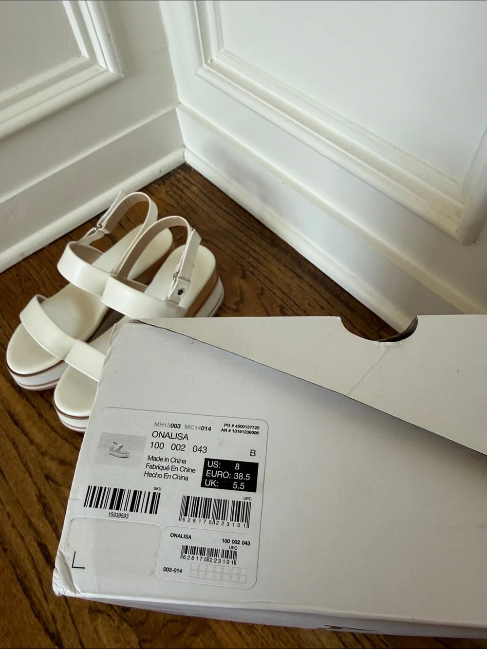 Aldo White Platform Slingback Sandals with Tan Trim